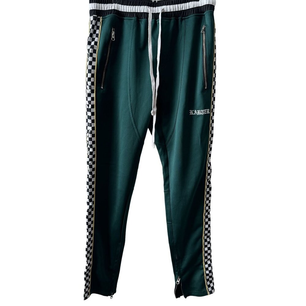 Karter Men's Green Checkered Track Pants With Zippers & Drawstring